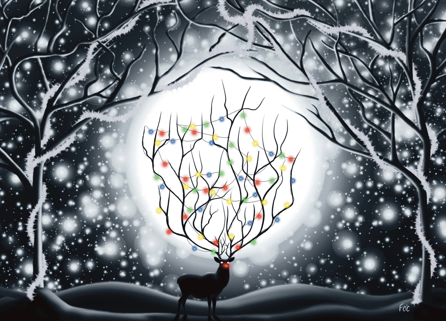 Printable Solitary Observer Christmas Greeting Card, 3 Colours