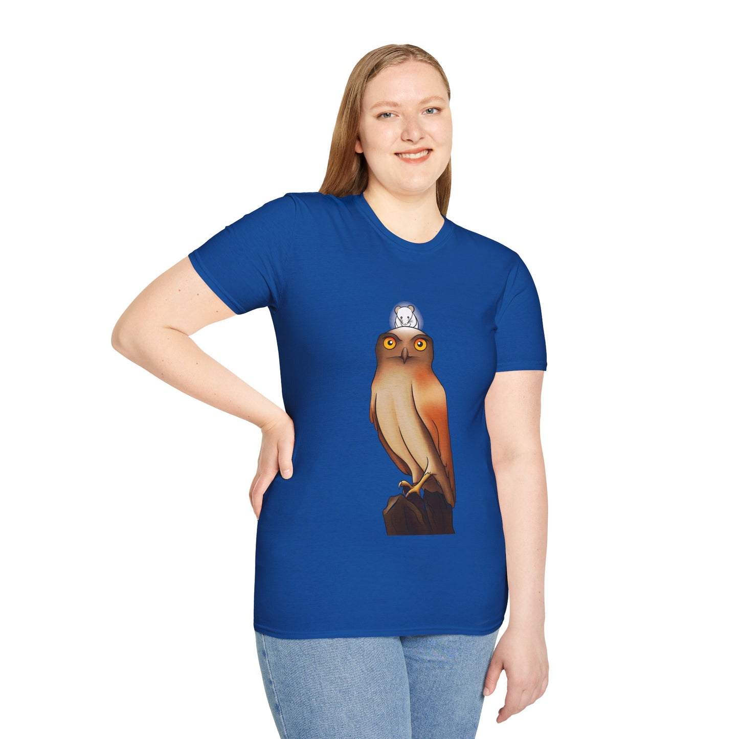 Owl T-Shirt with award-winning “Eyes of Wisdom” artwork. Nature lover, funny, statement piece shirt.