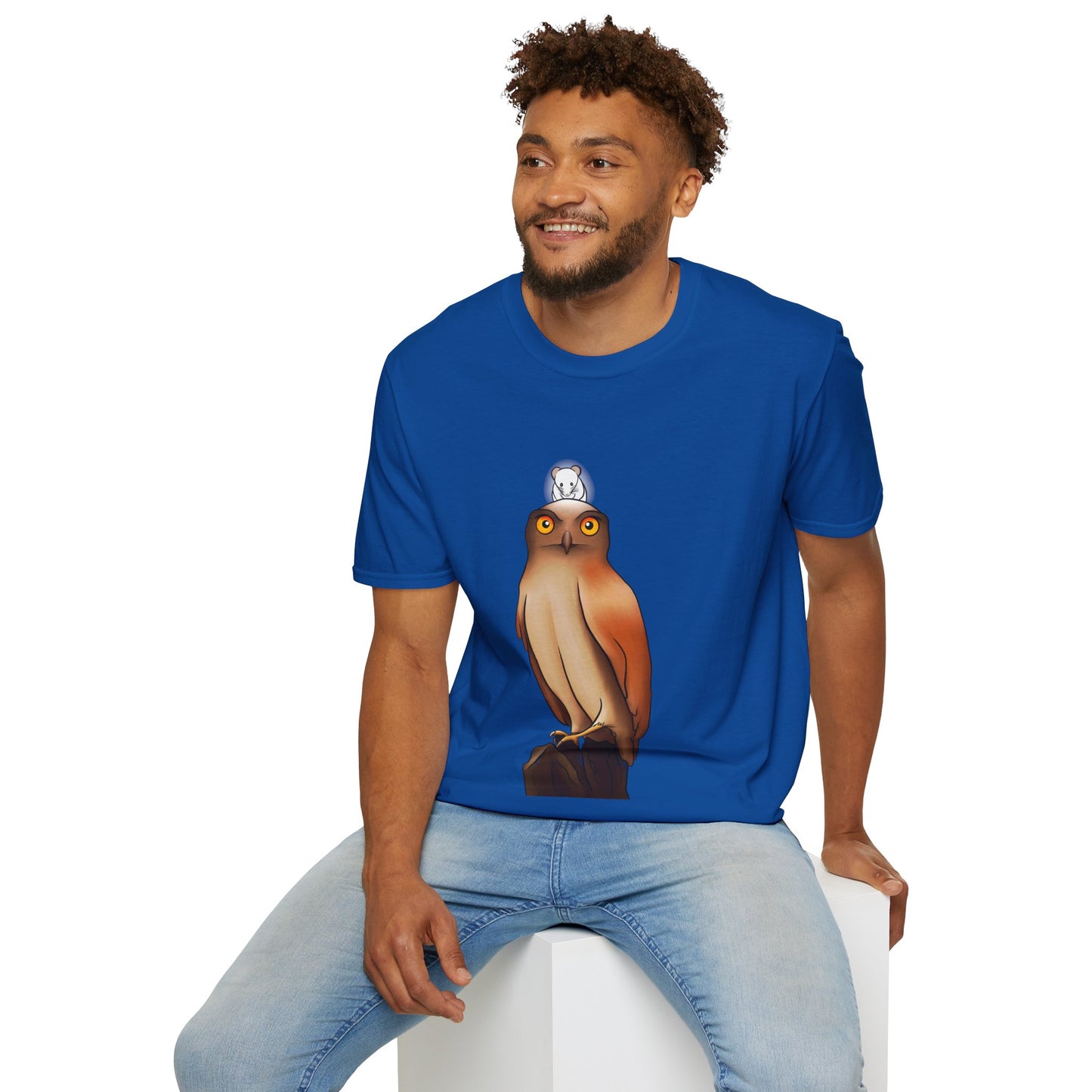 Owl T-Shirt with award-winning “Eyes of Wisdom” artwork. Nature lover, funny, statement piece shirt.