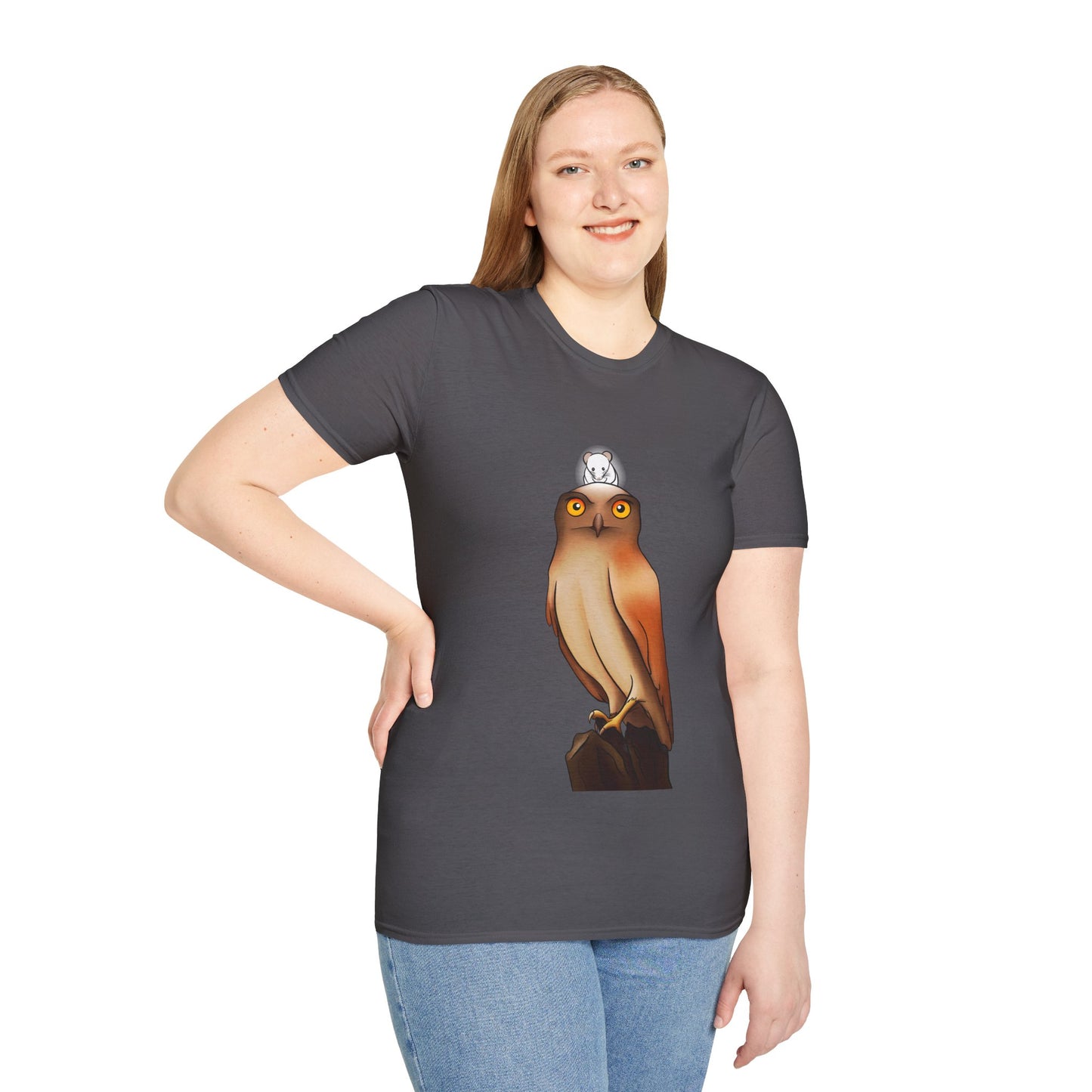 Owl T-Shirt with award-winning “Eyes of Wisdom” artwork. Nature lover, funny, statement piece shirt.